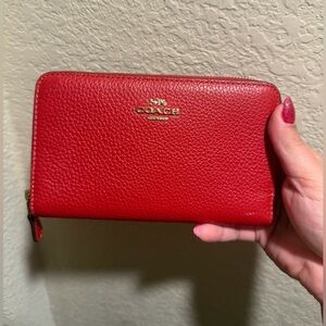 Coach Cherry Red Leather Zip Wallet